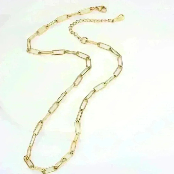 NWT 18K Gold Plated Minimalist Paper Clip Cain Link Layering Necklace - Picture 5 of 16